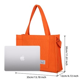 Christmas Gifts for Women Corduroy Tote Bag Crossbody Bag Purse for Women Travel Shoulder Bags Work Handbags Everyday Bag (Orange, Large)