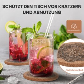 10cm Cork Coasters with Metal Stand Non-Slip Reusable Under Glass for Hot and Cold Drinks - Pack of 8