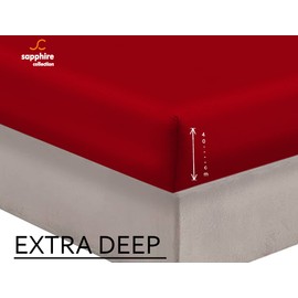 Extra Deep Bedding 100% Extra deep Fitted Sheets 16" 40CM Egyptian Cotton 200TC 15 Colours Single Double King Super King (Double, Red)