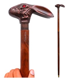 FYNJREX Vintage Antique Cane Wooden Foldable Walking Stick Walking Cane for Men and Women, Rabbit Cane Unique Steampunk Canes