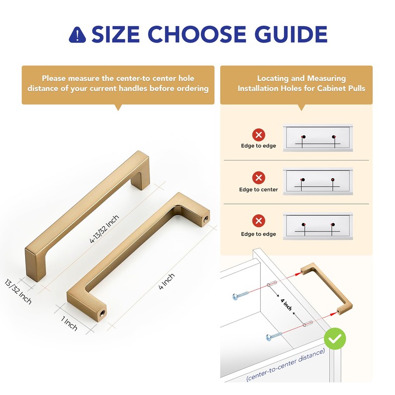 Ravinte 5 Pack Solid 4 Inch Kitchen Square Cabinet Handles