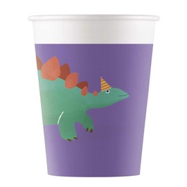 Procos Partyware Eco-Friendly Dinosaur Roar Compostable Paper Cups 200ml 8Ct