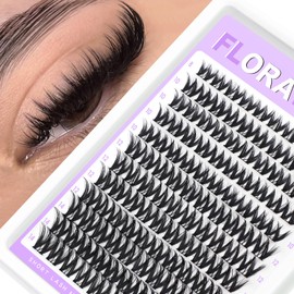 Flora Lash Clusters Short 8-14mm Light-Volume Wispy Eyelash Clusters D Curl - WideSpan DIY Eyelash Extension Spiky Cat Eye Lashes Individual Fake Eyelashes Clusters with 0.05mm Ultra-Thin Black Band