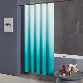 Furlinic Shower Curtain, Textile, Anti-Mould, Waterproof, Washable, Bath Curtain, Made of Polyester Fabric, White in Aquamarine, Narrow, 100 x 200 cm, with 6 Shower Curtain Rings