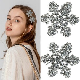 Snowflake Hair Clips Christmas Sparkly Rhinestone Hair Barrettes Small Silver Metal Alligator Clips for Long Thick Hair Wedding Diamond Sparkly Hairpin Hair Accessories for Christmas New Year Party