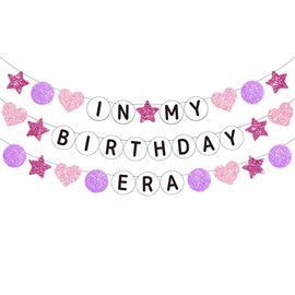 In My Birthday Era Banner Decorations, 9.8 ft Glitter Friendship Bracelet Banner NO-DIY Birthday Banner for Women, Pre-strung Girl Popular Pink Birthday Decorations Party Favors Backdrop Photo Booth