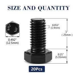 5/16-18 x 1" Hex Head Screw Bolt, 20Pcs 18-8 (304) Stainless Steel, Fully Threaded,Black Oxide by SG TZH