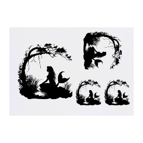 4 x 'Mermaid Silhouette with Tree' Temporary Tattoos - Water