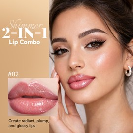 Pink Lip Gloss and Lip Liner, Glitter Dual End 2in1 Lip Stain Set
