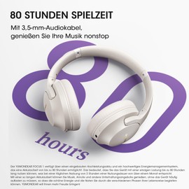 YUMONDEAR Bluetooth Kopfhörer Over-Ear, 80 Std Spielzeit Kabellos Bluetooth Kopfhörer mit 3 EQ-Modi, HiFiStereo Faltbares Bluetooth 5.3 Wireless Headphones mit Mikrofon, für Handys/Laptops/PC-Hellgrau