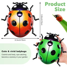 ULENDIS 4 PCS Cute Metal Ladybugs Wall Art Decor, 6.3 Inch Large Outdoor Wall Art Patio Fence Decorations, Colorful Yard Art Lawn Ornaments for Backyard Balcony