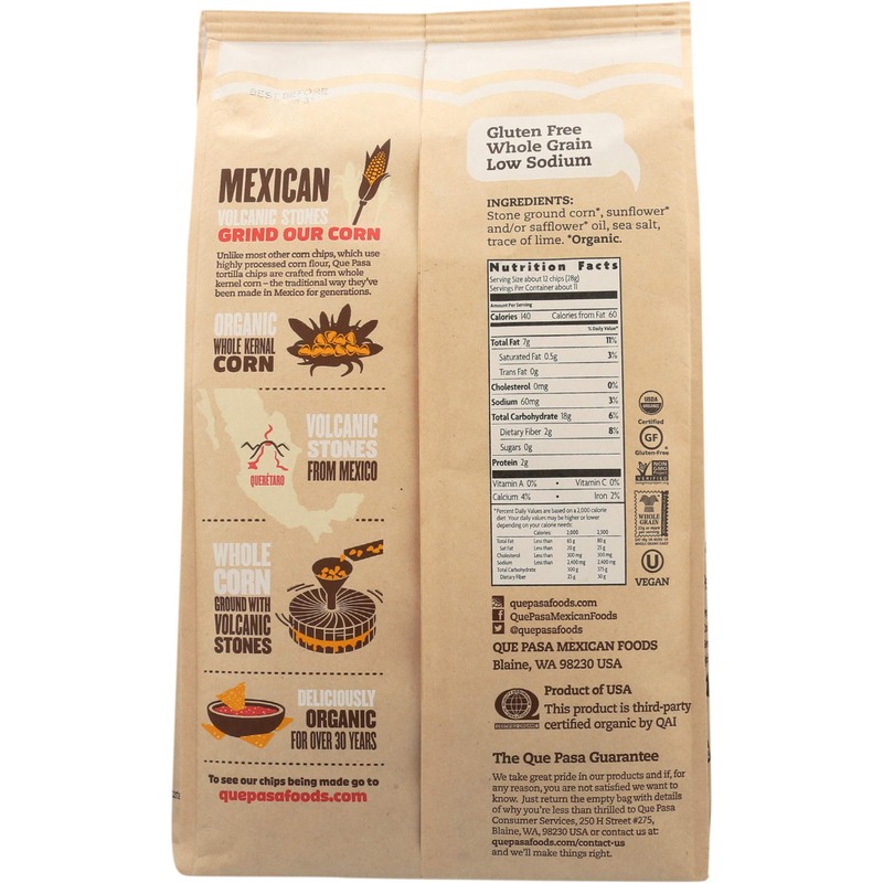 Que Pasa, Tortilla Chips White Corn Organic, 11 Ounce