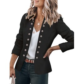 GRAPENT Women's Business Casual Buttons Pockets Open Front Blazer Suit Cardigan Black Size Small (US 4-6)
