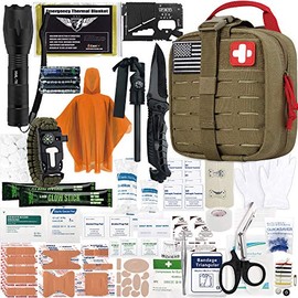 EVERLIT Survival Upgraded Survival First Aid Kit Emergency Gear Trauma Kit with 1000D Nylon Laser Cut Tactical EMT Pouch for Outdoor, Camping, Hunting, Hiking, Earthquake, Home, Office (Coyote Brown)