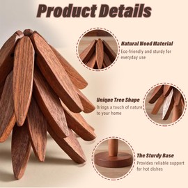 LQCOZYM Wooden Trivets for Hot Dishes, Tree Shape Trivet Set(4 Pieces), Foldable Wooden Coasters for Hot Pots, Bowls, and Teapots, Decorative Wooden Coasters for Kitchen (Walnut Color)