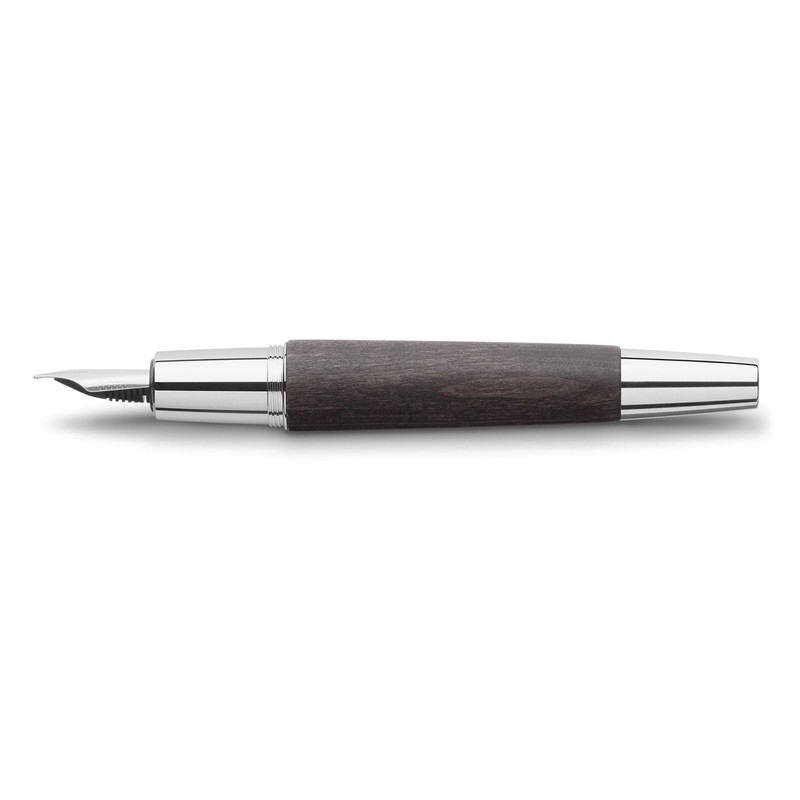 Faber E-Motion F Fountain Pen Black Wood and Chrome