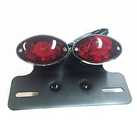 XKMT-Universal Cat Eye Custom Tail Brake License Plate light BLACK RED LED [B00YWCACLO]