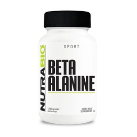 NutraBio Beta-Alanina 800 mg por Cápsula - 1600 mg por Ser 120 Ser - Pre-Entreno - Sin Gluten - 120 Cápsulas                                          