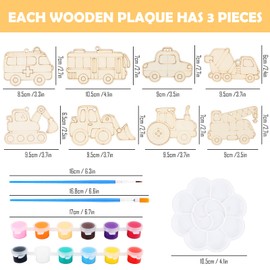 Car Wooden Craft Set for Children 29 Pieces Crafts Children's Birthday Wooden Car Crafts with Colours and Brushes, DIY Car Craft Set Children 4+ Years (Construction Vehicle)