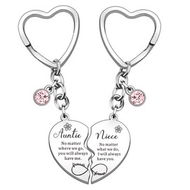HULALA Auntie And Niece Keyring Key Rings For Aunty Aunt Birthday Christmas Gifts Matching Heart Keychain No Matter Where We Are