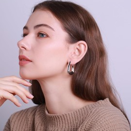 RUOFFETA Acrylic Huggie Statement Earrings, Colorful Dome Huggie Hoop Earrings for Women(Silver)