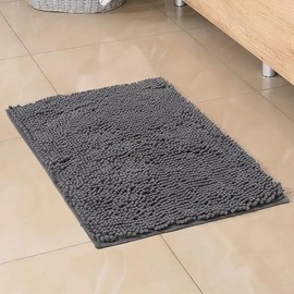 Velvet Stitch Chenille Microfibre Bathroom Mat, Black, Soft Shaggy Bath Rug, Non-Slip Absorbent (Grey, 45CM X 60CM)