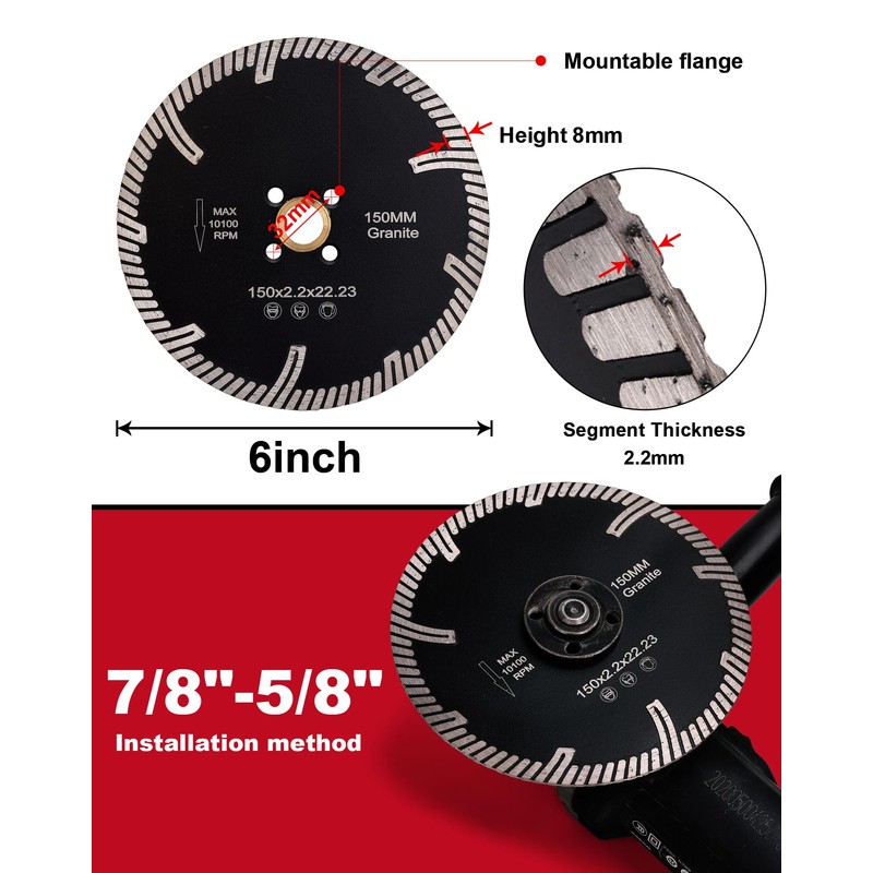 Casaverde 150mm Diamond Turbo Saw Blade,Diamond Blade for Granite and