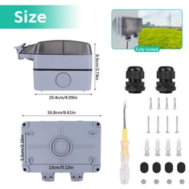 NVIYAM Outdoor Socket Surface-Mounted, IP66 Waterproof Socket with Switch Indicator Light, 2 Compartments, Outdoor 16 A Garden Socket with Hinged Lid, Surface-Mounted Socket for Wet Rooms Outdoors