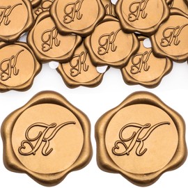 SWANGSA - Paquete de 100 calcomanías de sello de cera con letra K, diseño de corazón dorado antiguo, sellos adhesivos iniciales para invitaciones y sobres de boda