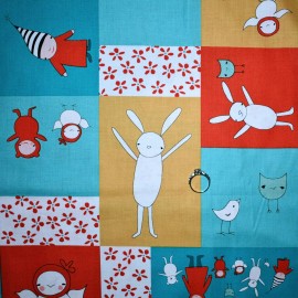 Andover Fabrics BonEFul Fabric FQ Cotton Quilt VTG Rainbow Red Blue White Easter Bunny Gnome Kid