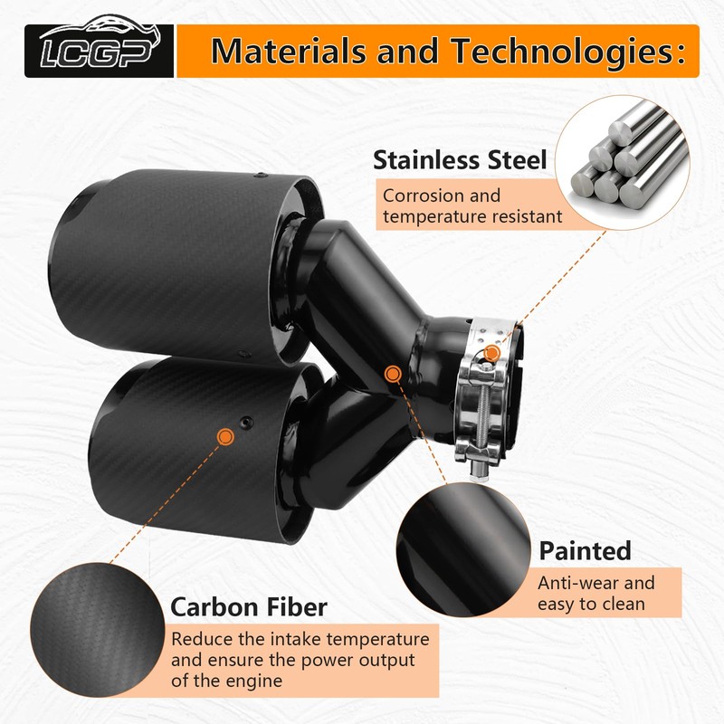 LCGP 2 Pack Carbon Fiber Exhaust Tip 2.5" Inlet to