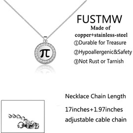 FUSTMW Math Pi Necklace Bracelet Math Lover Gifts for Math Teacher Pi Symbol Necklace Math Jewelry Gifts for Math Nerds Geek (pi necklace)