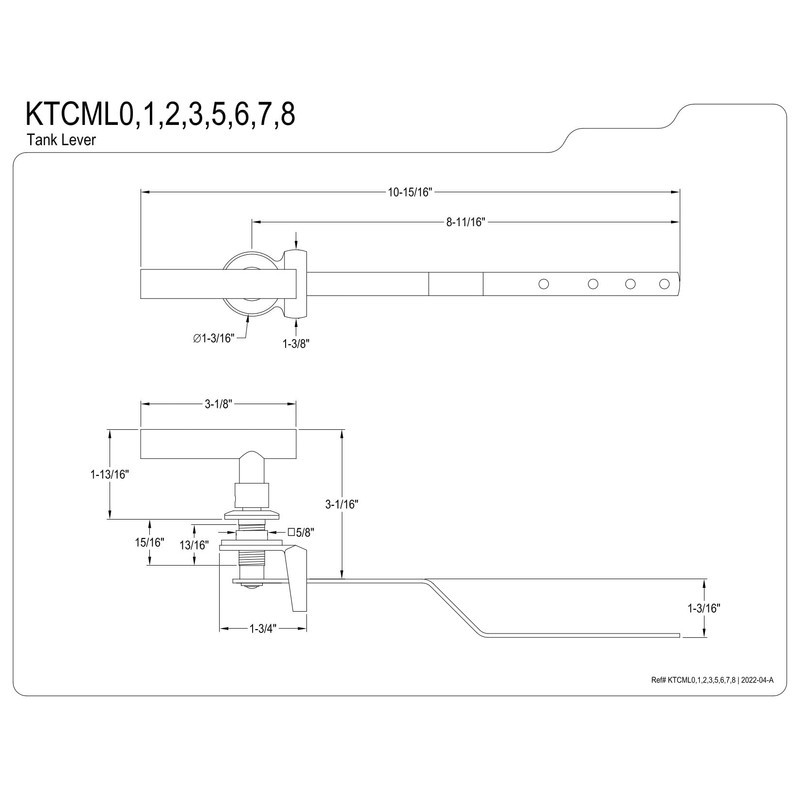 Kingston Brass KTCML8 Manhattan Front Mount Toilet Tank Lever, Brushed