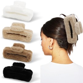 Ahoney 5 Inch Fuzzy Claw Clip Extra Large Claw Clips Big Hair Clips for Thick Long Hair, Strong Hold Jaw Clip, Non-slip Banana Jumbo Jaw Clips, Hair Accessories for Women (Neutral)