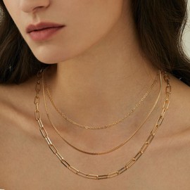 Kenivira Gold Necklace for Women,Layered Gold Plated Chain Necklace Set Non Tarnish Trendy,Gold Layering Stacked Simple Everyday Waterproof Paperclip Necklaces Tarnish Free Jewelry