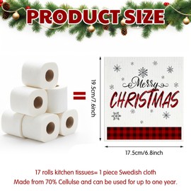 Yungyan 6 Pcs Swedish Christmas Dishcloths Reusable Kitchen Table Dishcloths Xmas Dish Towels Absorbent Cleaning Cloth Fast Dry Dishcloth for Kitchen Washing Dishes Bathroom Office Hand(Red Theme)