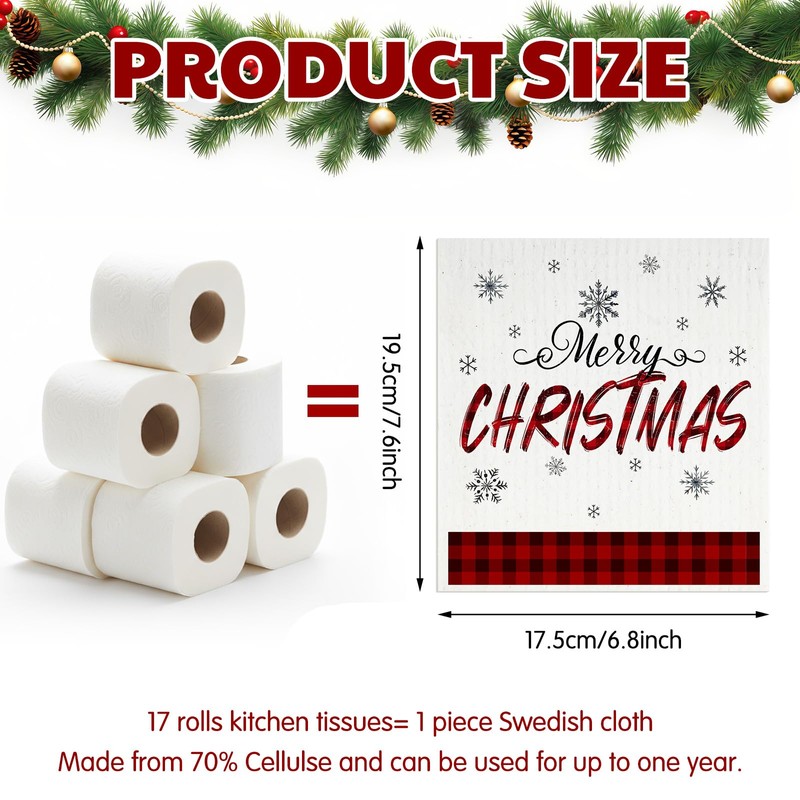 Yungyan 6 Pcs Swedish Christmas Dishcloths Reusable Kitchen Table Dishcloths