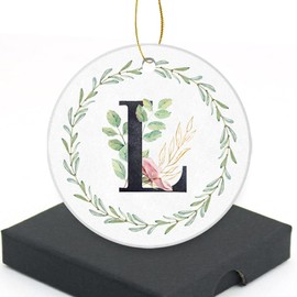 Handcrafted Initial Letter Keepsake Ornament, Letter L Round Ceramic Ornament for Christmas Tree Decoration, Gifts for Family Friend Women Wedding Anniversary