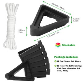 ORIMERC 12 Pack Plant Pot Toe Raiser Elevator with 30 Feet Self Watering Wick, Support Planter Off Wood Deck Floor Patio to Prevent Stains, Outdoor Indoor Potted Flower Shim Lifter Stand, Small Size