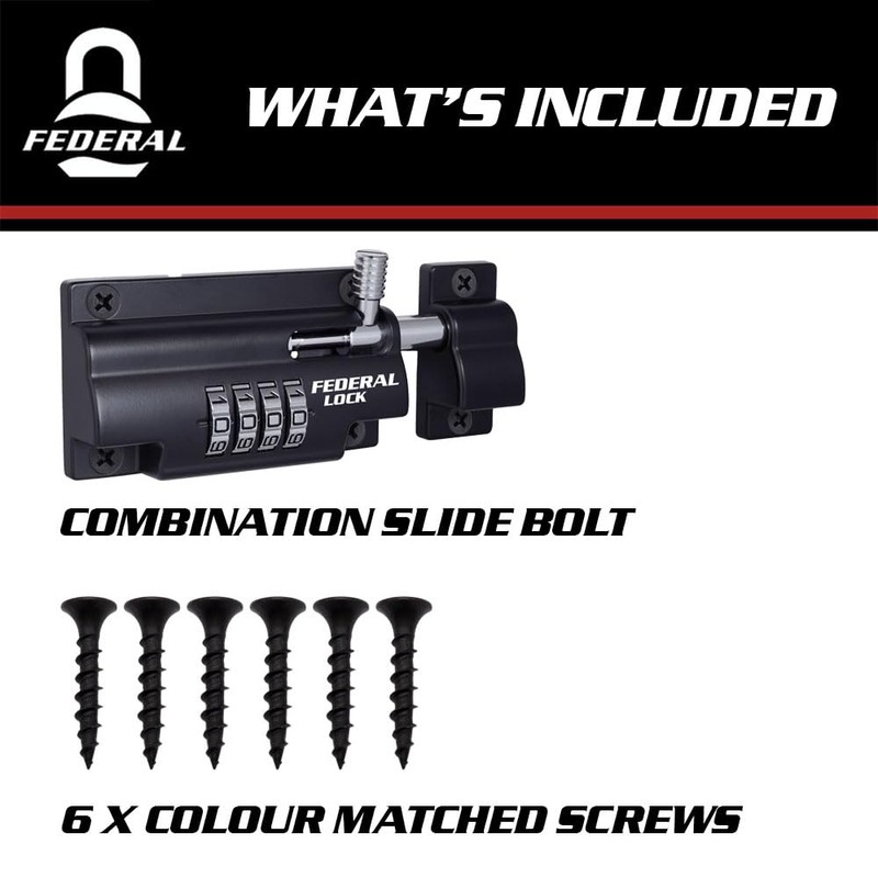 Federal Lock Combination Locking Bolt, Heavy Duty Sliding Lock With