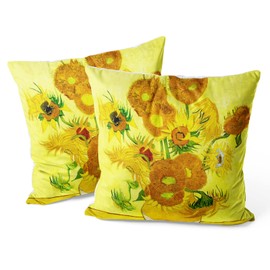 Berkin Arts Decorative Square Throw Pillow Covers Farmhouse Cushion Cases Designed of Art Flower Floral,Polyester Blend. Pack of 2, 18x18 Inch. for Chair (Sunflowers by Vincent Van Gogh)