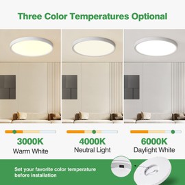 2PK 15.8 Inch LED Flush Mount Ceiling Light, 32W, 3480LM, 3000K/4000K/6000K CCT Selectable, Round Flat Panel Light Low Profile Ceiling Fitures for Hallway, Kitchen, Bedroom, Laundry Room