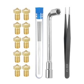 uxcell 3D Nozzles Kit, 10pcs 3D Printer Brass Nozzles 0.2mm, 5pcs Nozzle Cleaning Needles, with a Socket Wrench and a Tweezer, for 1.75mm Ender3 Series