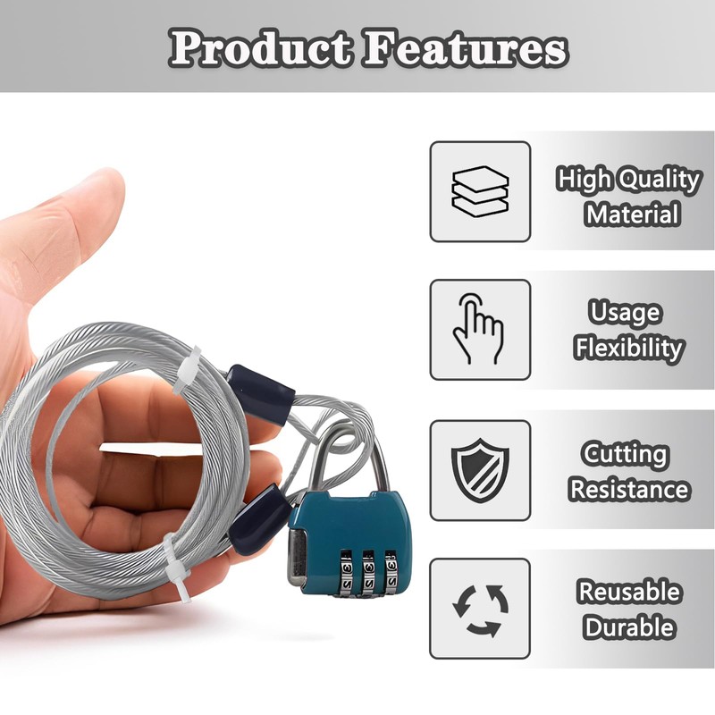 PUSNMI Security Cable Lock, 6.6ft x 2.5mm Steel, Stainless Steel