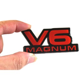 1pc V6 Magnum Emblems Fender Door Nameplate 3D Badge Stickers Logo 1500 Van Fit for Durango V6 (Black Red)