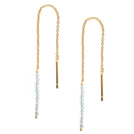 Gempires Aquamarine Beads Threader Dangling Earrings March Birthstone Gemstone Jewelry For Women Hypoallergenic Gold Plated Dainty Elegant Crystal Earrings