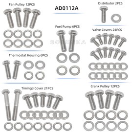 GOLKNHA 304 Stainless Steel 228 PCS Engine Hex Bolt Kit Fits Passenger Side Pump Inlet Type Only fit for Ford Small Block SBF 260 289 302