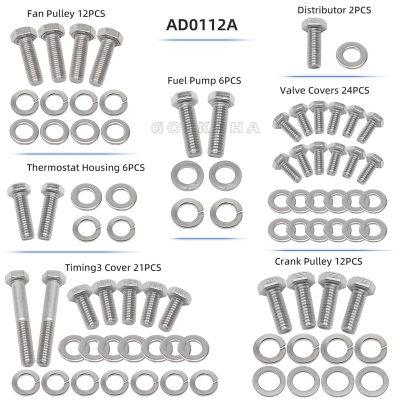 GOLKNHA 304 Stainless Steel 228 PCS Engine Hex Bolt Kit