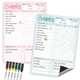 Magnetic Dry Erase Chore Chart - 8.5"x12" Behavior Responsibility Chore Board for Kids, Teenagers - 6 Extra Fine Point Markers Included - Shipped Flat 2 Pcs Blue & Pink