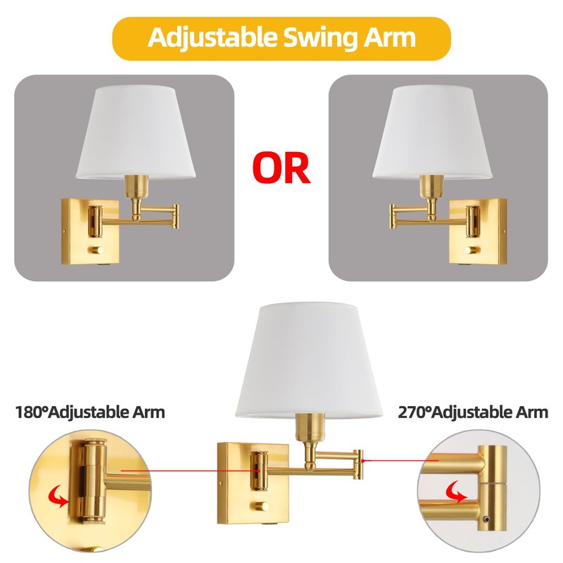 Affsure Bedside Wall Mount Light with Dimmable Switch, Swing Arm